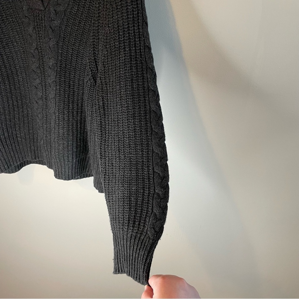 Naadam Cable Knit Wool Cashmere Charcoal Gray Sweater V Neck - Picture 3 of 6